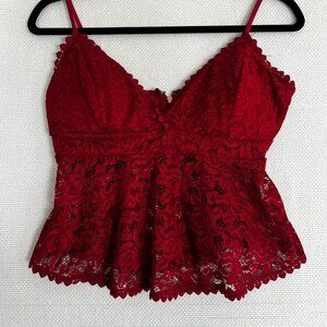Papermoon Deep Red Lace Stretch Crop Babydoll Camisole Built In Bra‎ Size Large
